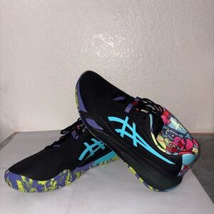 ASICS Black Sneakers with Aqua Logo and Multicolor Floral Collar